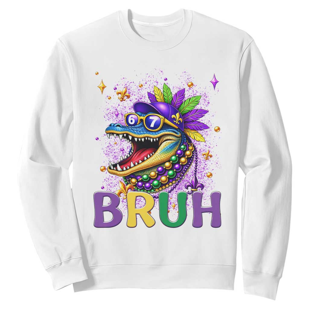 67 Mardi Gras Sweatshirt Funny Alligator Six Seven Bruh Meme TS14 White Print Your Wear