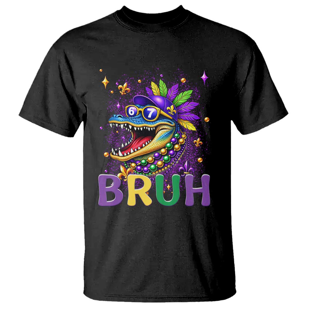 67 Mardi Gras T Shirt Funny Alligator Six Seven Bruh Meme TS14 Black Print Your Wear