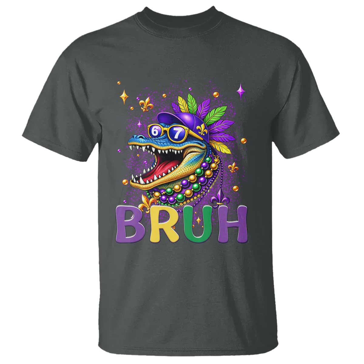 67 Mardi Gras T Shirt Funny Alligator Six Seven Bruh Meme TS14 Dark Heather Print Your Wear