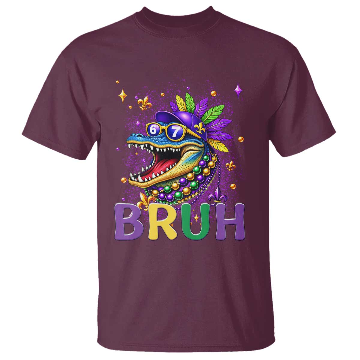 67 Mardi Gras T Shirt Funny Alligator Six Seven Bruh Meme TS14 Maroon Print Your Wear