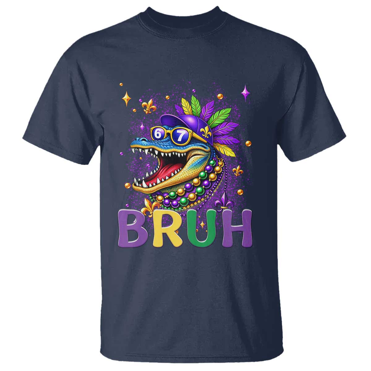 67 Mardi Gras T Shirt Funny Alligator Six Seven Bruh Meme TS14 Navy Print Your Wear