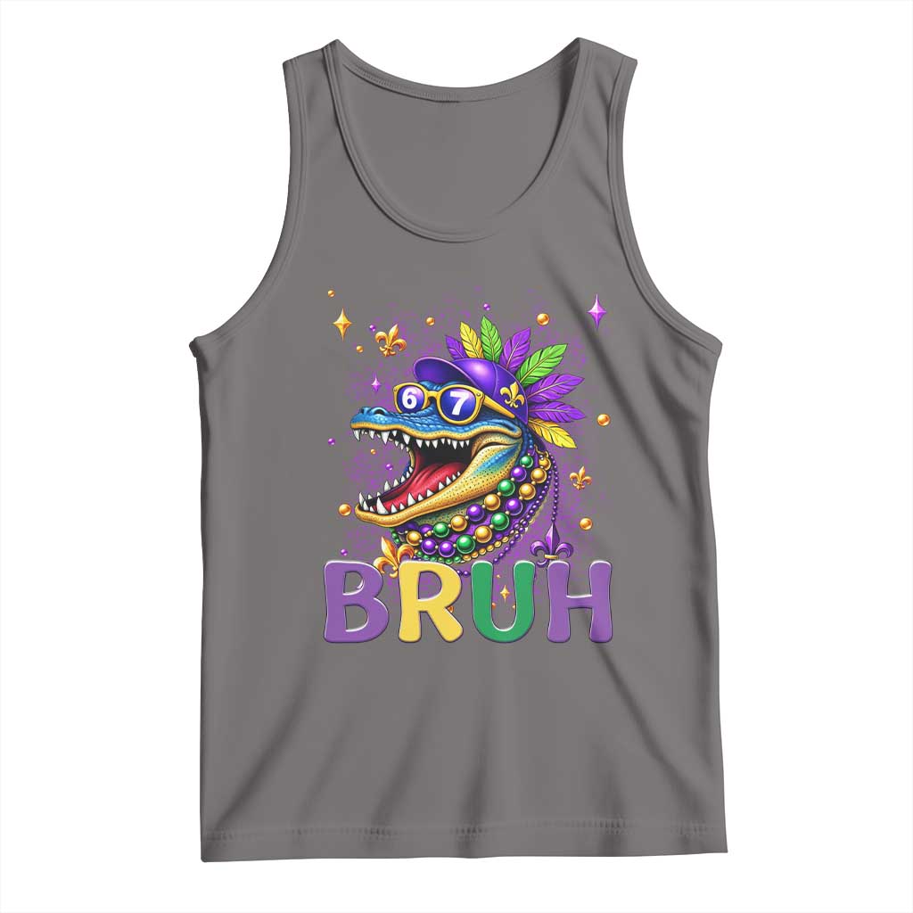 67 Mardi Gras Tank Top Funny Alligator Six Seven Bruh Meme TS14 Deep Heather Print Your Wear