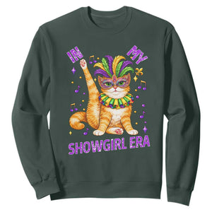 Mardi Gras Cat Sweatshirt In My Showgirl Era TS14 Dark Forest Green Print Your Wear