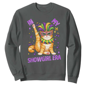 Mardi Gras Cat Sweatshirt In My Showgirl Era TS14 Dark Heather Print Your Wear