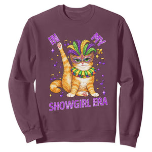 Mardi Gras Cat Sweatshirt In My Showgirl Era TS14 Maroon Print Your Wear