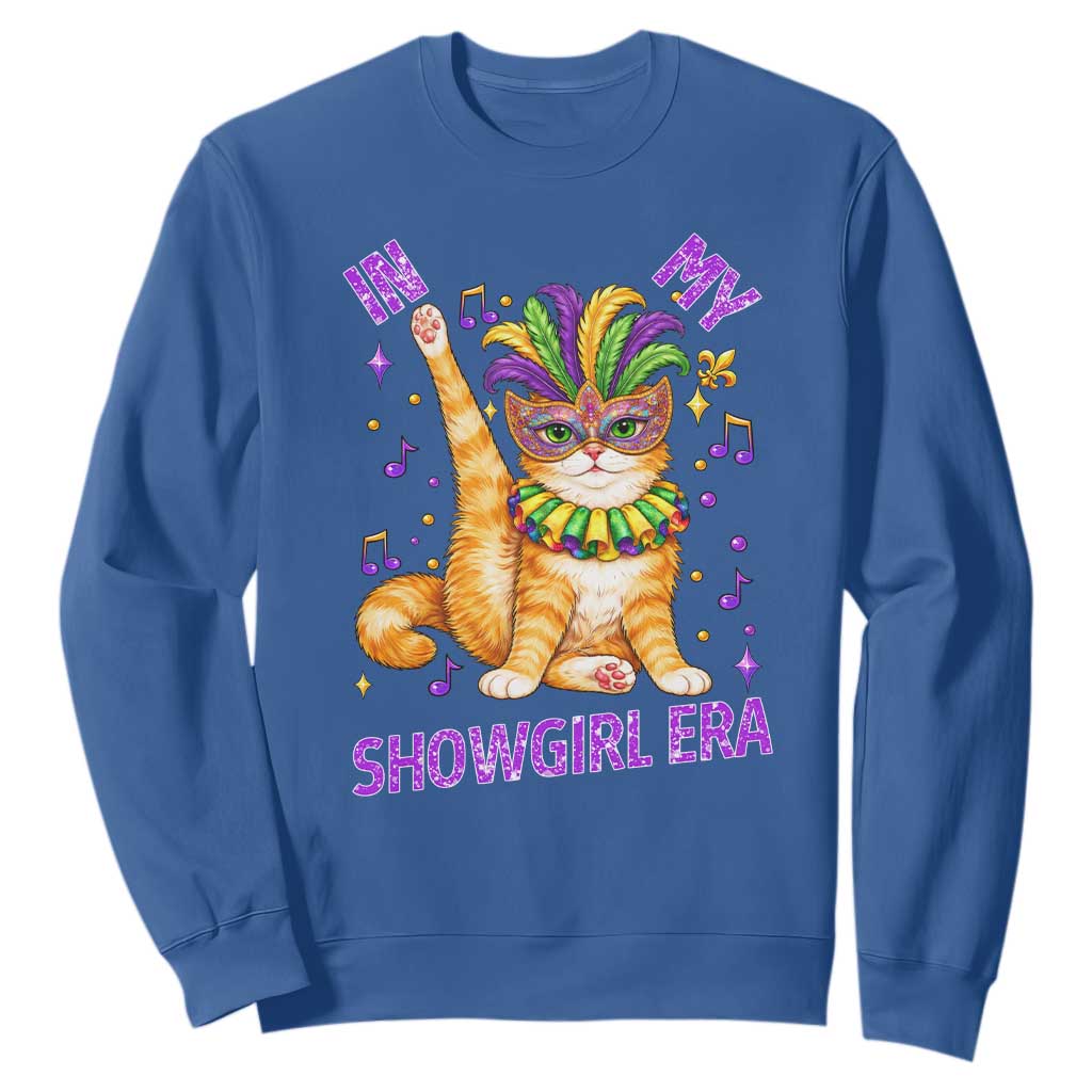 Mardi Gras Cat Sweatshirt In My Showgirl Era TS14 Royal Blue Print Your Wear