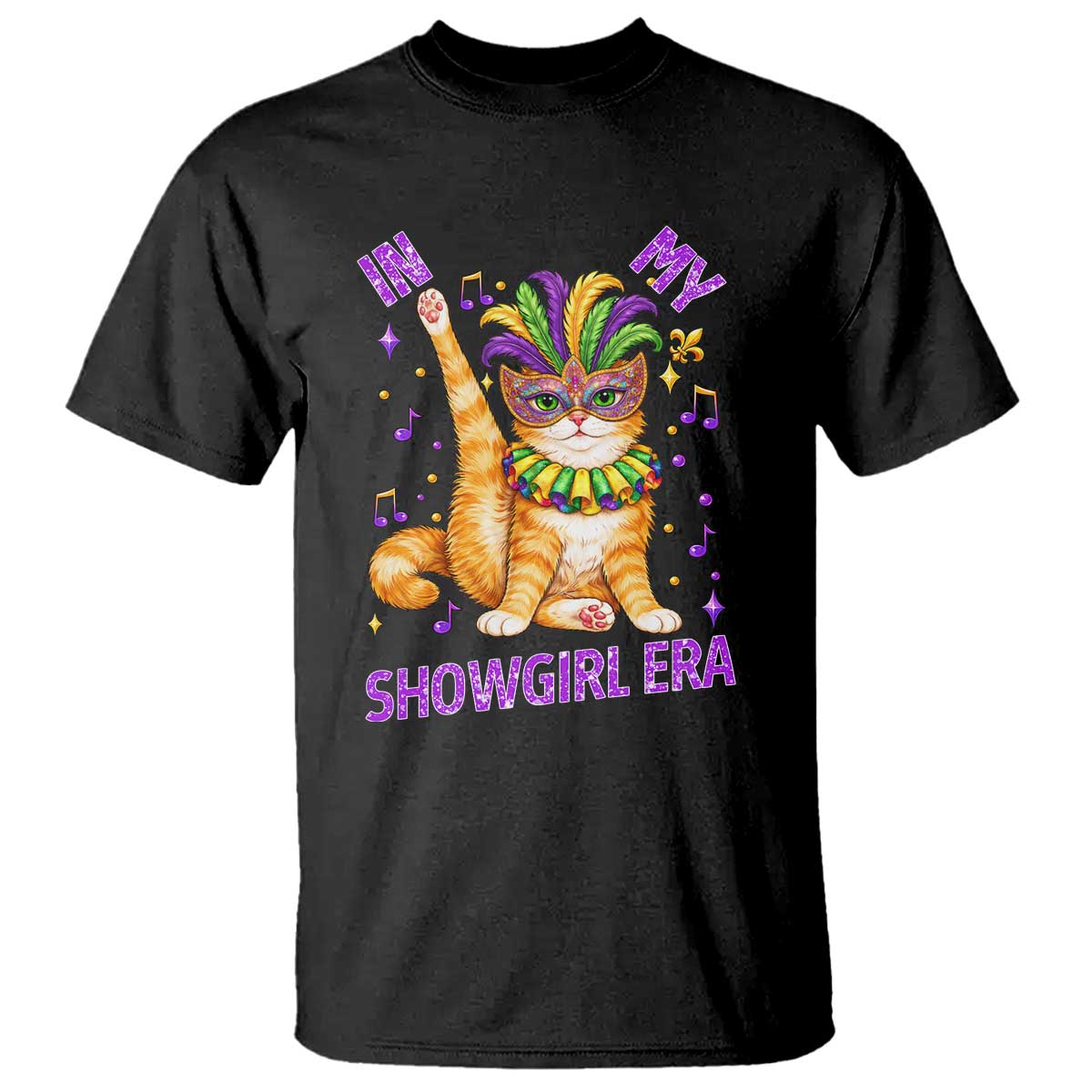 Mardi Gras Cat T Shirt In My Showgirl Era TS14 Black Print Your Wear
