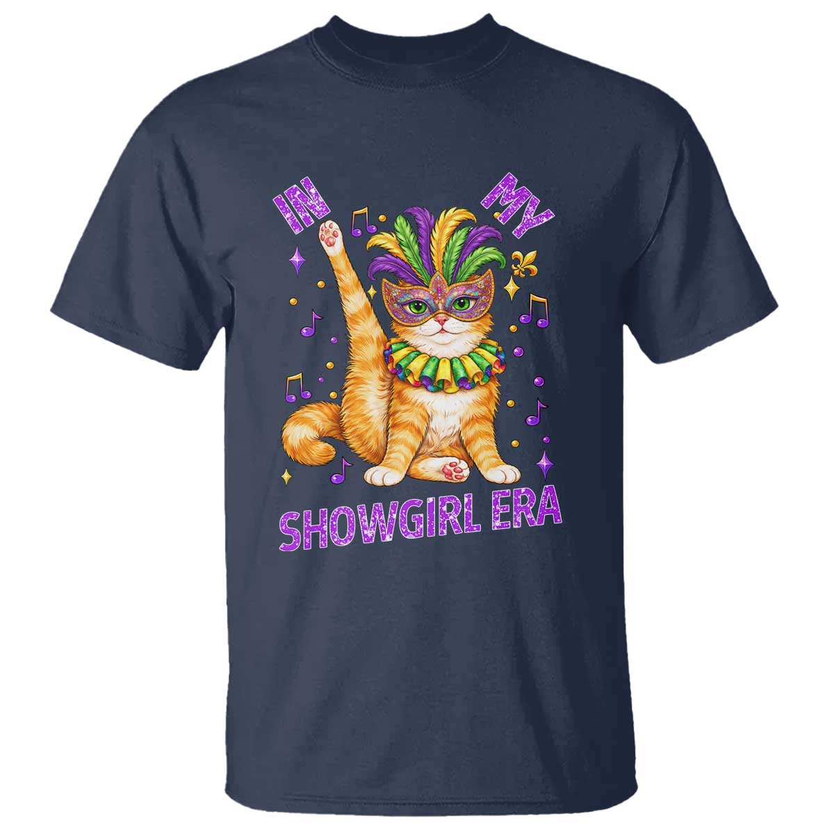 Mardi Gras Cat T Shirt In My Showgirl Era TS14 Navy Print Your Wear