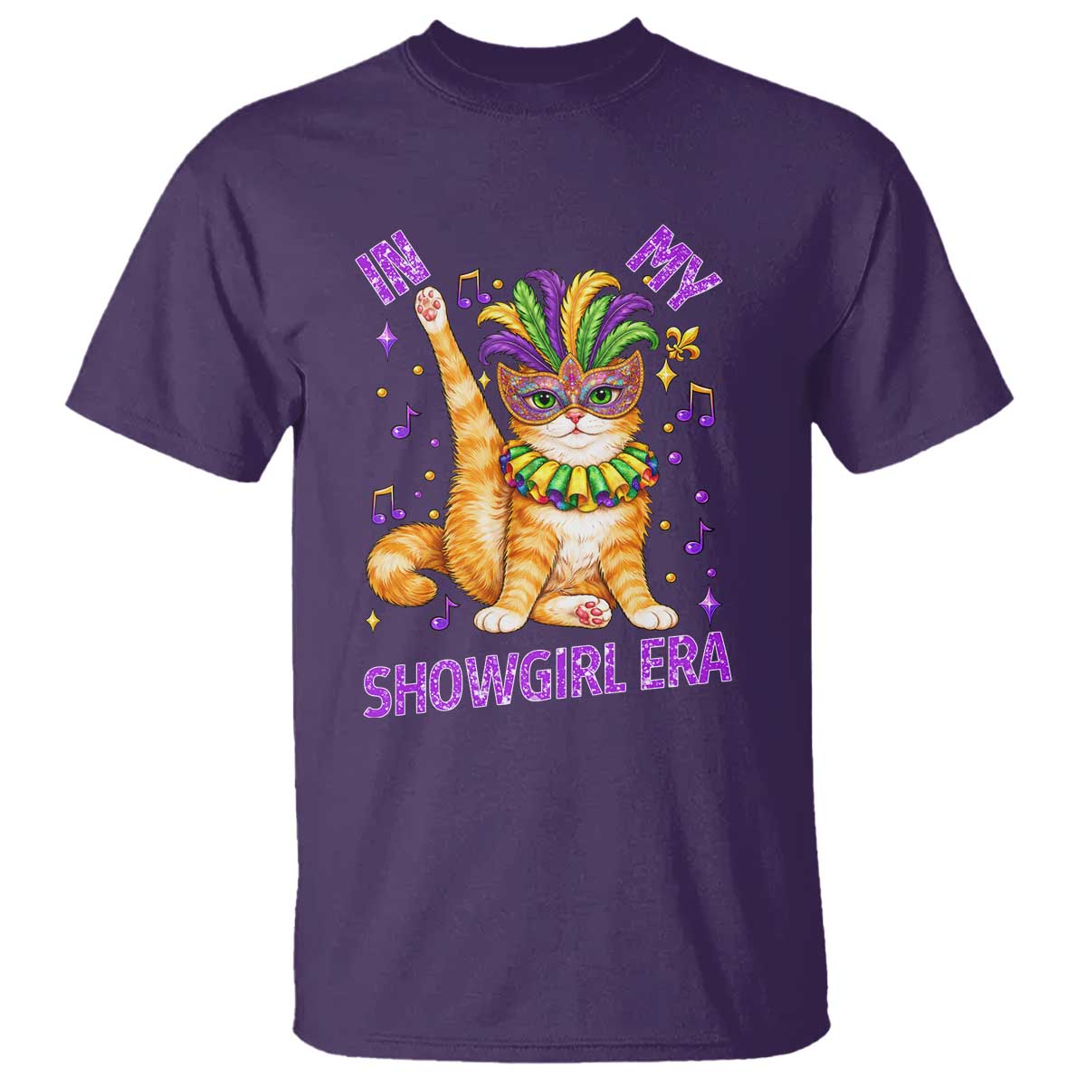 Mardi Gras Cat T Shirt In My Showgirl Era TS14 Purple Print Your Wear