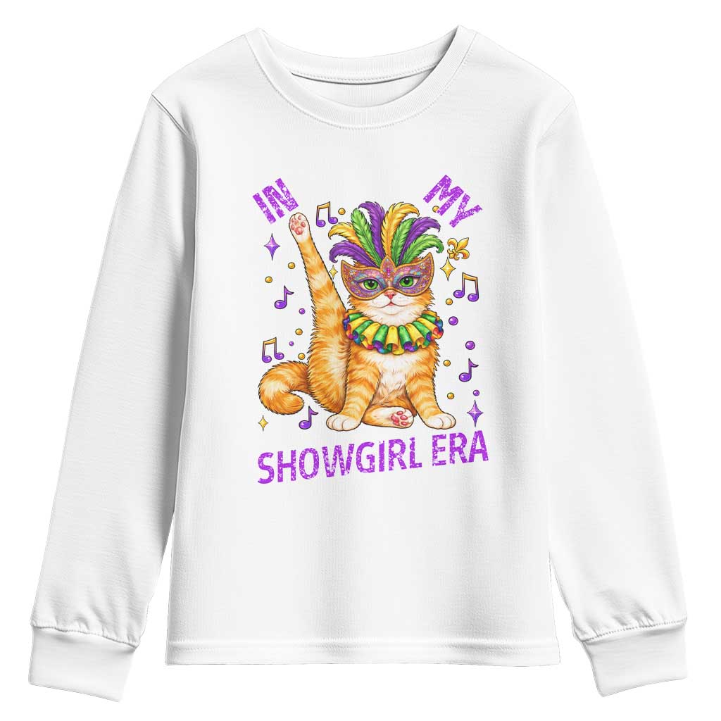 Mardi Gras Cat Youth Sweatshirt In My Showgirl Era TS14 White Print Your Wear