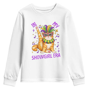 Mardi Gras Cat Youth Sweatshirt In My Showgirl Era TS14 White Print Your Wear