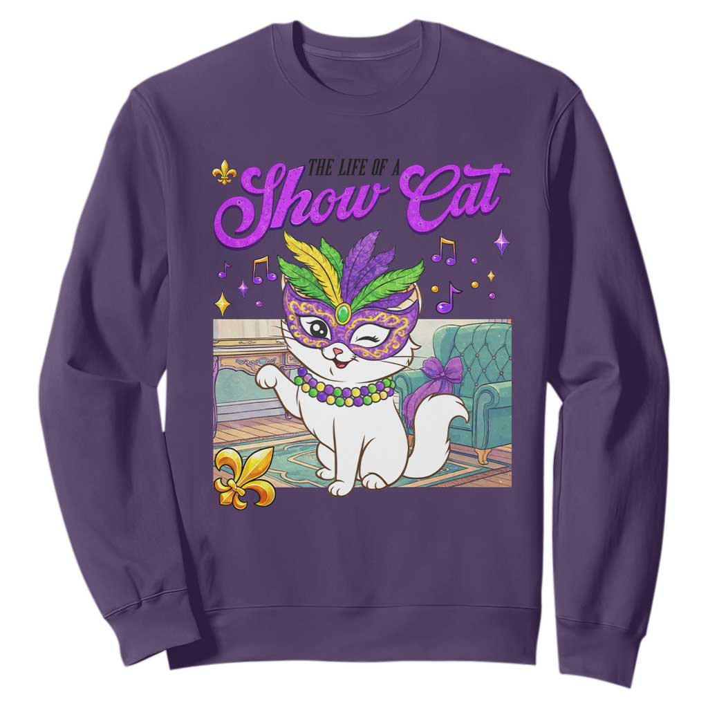 Cute Mardi Gras Cat Sweatshirt The Life Of The Showcat TS14 Purple Print Your Wear