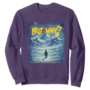 But Why Penguin Sweatshirt Starry Night Van Gogh Nihilist Penguin Hiking TS14 Purple Print Your Wear