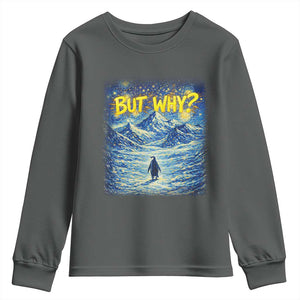 But Why Penguin Youth Sweatshirt Starry Night Van Gogh Nihilist Penguin Hiking TS14 Dark Heather Print Your Wear