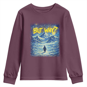 But Why Penguin Youth Sweatshirt Starry Night Van Gogh Nihilist Penguin Hiking TS14 Maroon Print Your Wear
