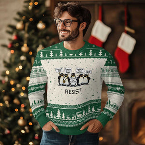 Penguins Resist Ugly Christmas Sweater Nihilist Penguin Anti-Government Meme TS14 Beige Green Print Your Wear