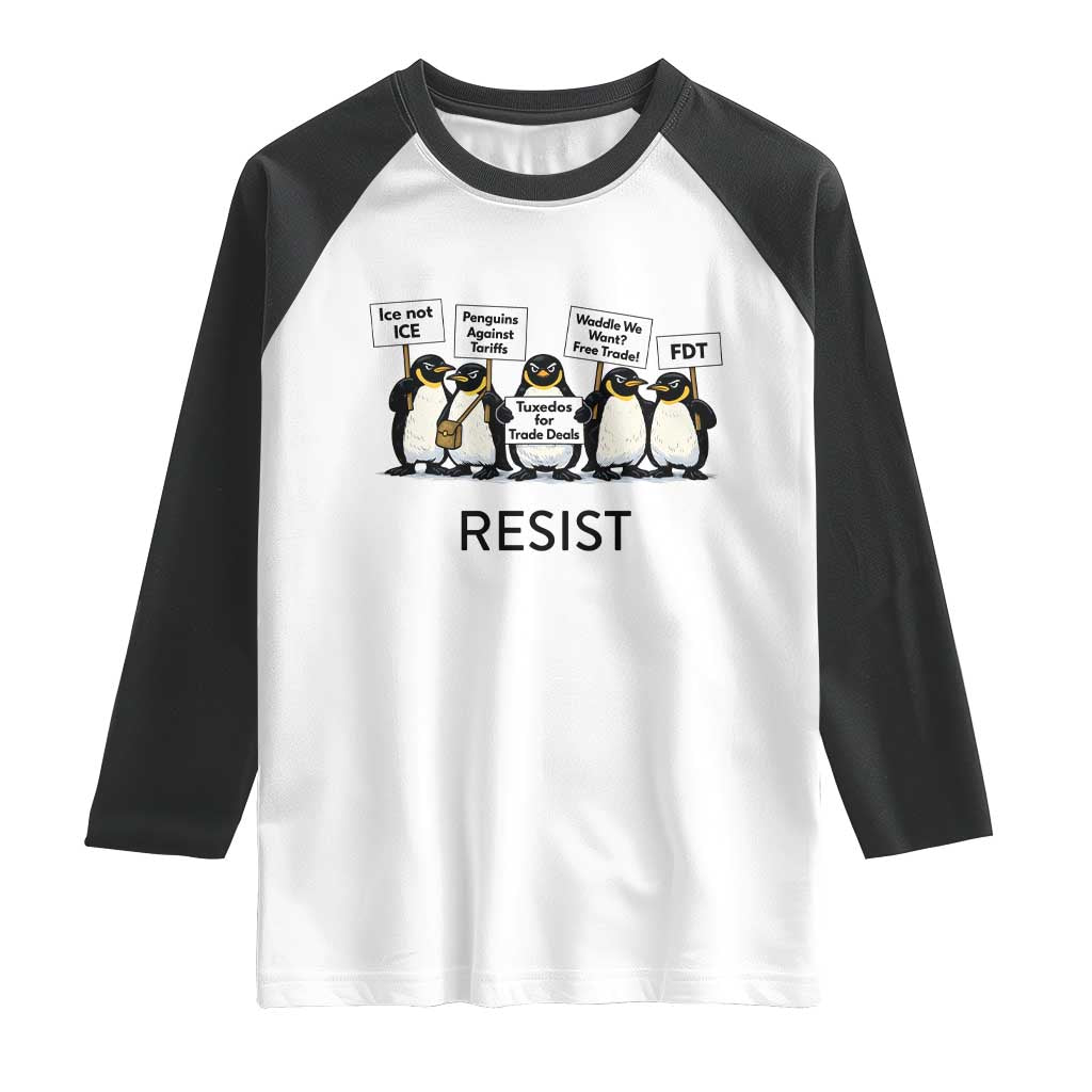 Penguins Resist Raglan Shirt Nihilist Penguin Anti-Government Meme TS14 White Black Print Your Wear
