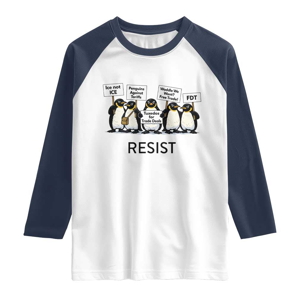 Penguins Resist Raglan Shirt Nihilist Penguin Anti-Government Meme TS14 White Navy Print Your Wear