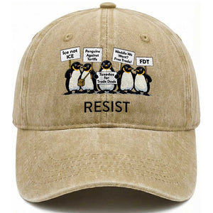 Penguins Resist Washed Cotton Baseball Cap Nihilist Penguin Anti-Government Meme TS14 Washed Cap Universal Fit Khaki Print Your Wear