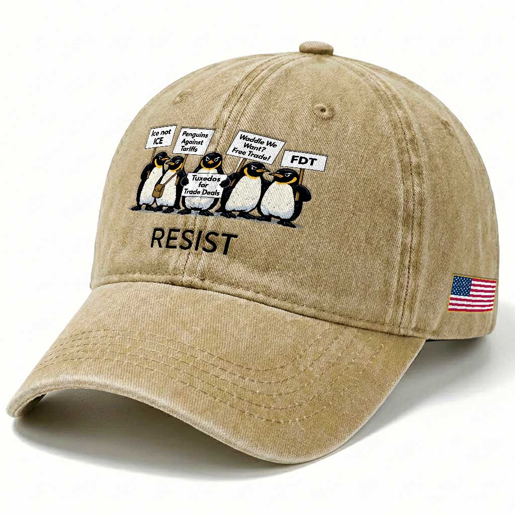 Penguins Resist Washed Cotton Baseball Cap Nihilist Penguin Anti-Government Meme TS14 Print Your Wear