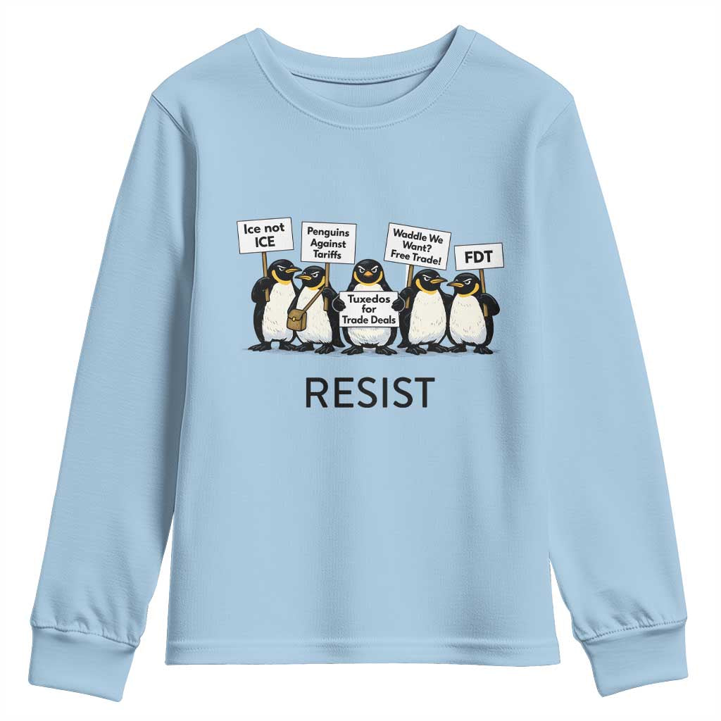Penguins Resist Youth Sweatshirt Nihilist Penguin Anti-Government Meme TS14 Light Blue Print Your Wear