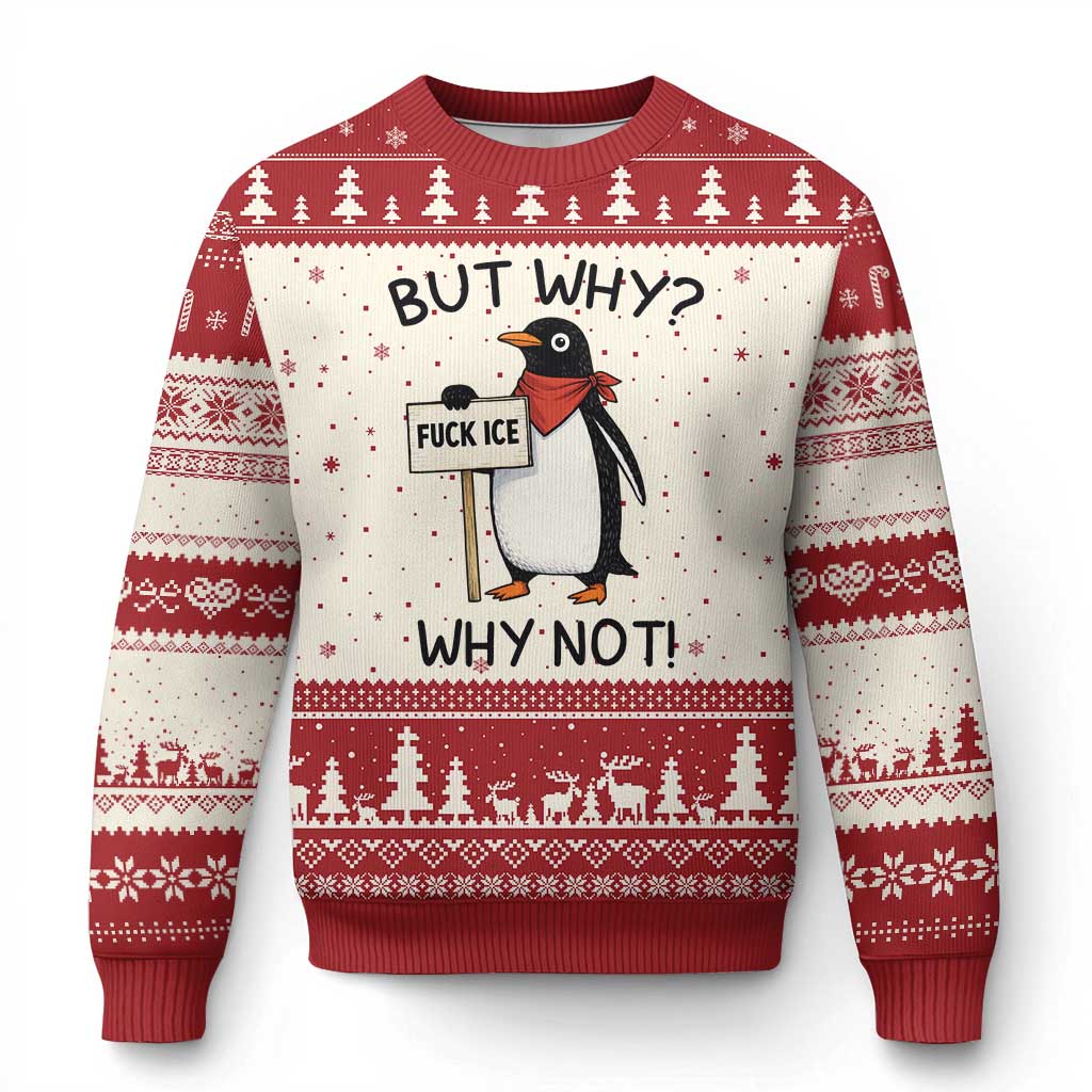 Fck ICE Ugly Christmas Sweater Nihilist Penguin Anti-Government Meme TS14 Beige Red Print Your Wear