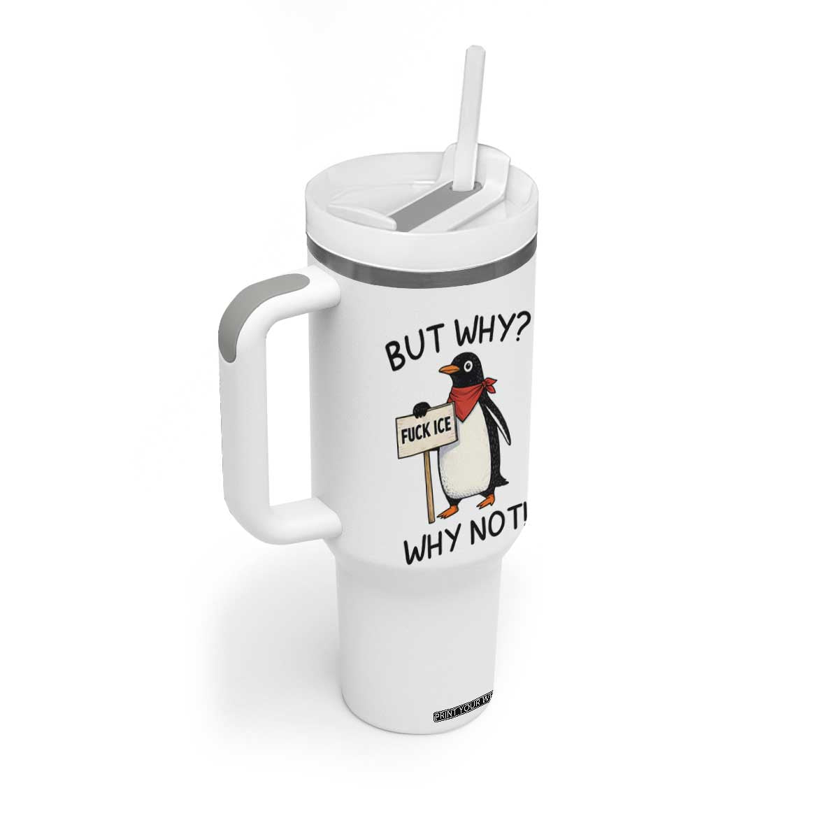 Fck ICE Tumbler With Handle Nihilist Penguin Anti-Government Meme TS14 Print Your Wear