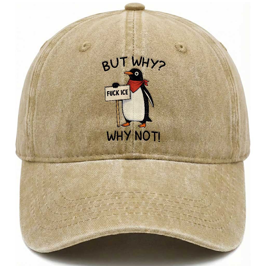 Fck ICE Washed Cotton Baseball Cap Nihilist Penguin Anti-Government Meme TS14 Washed Cap Universal Fit Khaki Print Your Wear