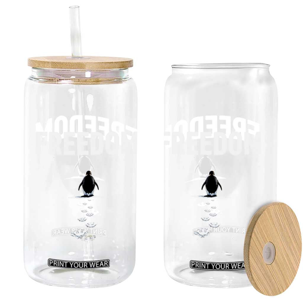 Penguin Freedom Glass Can Funny Nihilist Penguin Hiking Mountains TS14 Print Your Wear