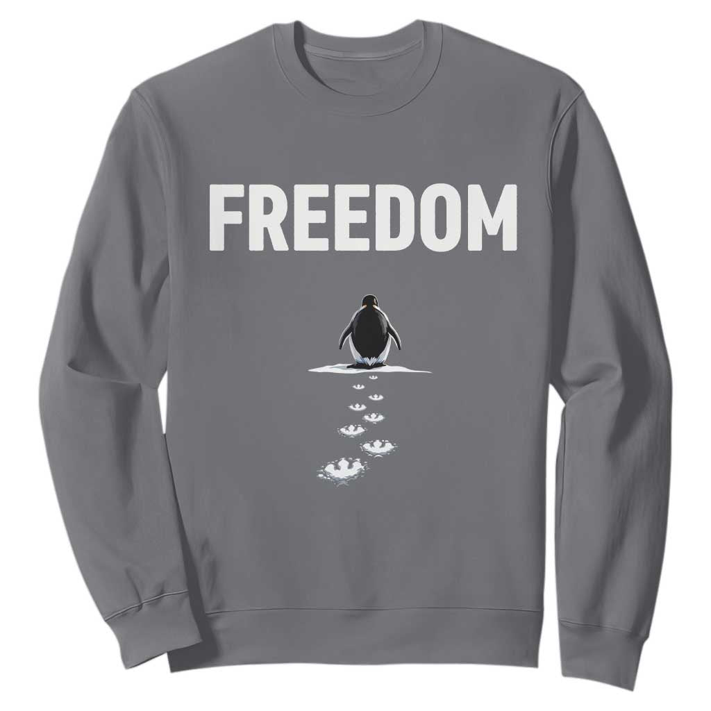 Penguin Freedom Sweatshirt Funny Nihilist Penguin Hiking Mountains TS14 Charcoal Print Your Wear