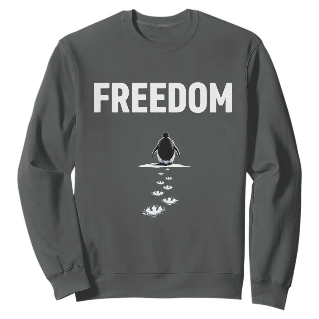 Penguin Freedom Sweatshirt Funny Nihilist Penguin Hiking Mountains TS14 Dark Heather Print Your Wear