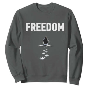 Penguin Freedom Sweatshirt Funny Nihilist Penguin Hiking Mountains TS14 Dark Heather Print Your Wear