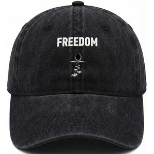 Penguin Freedom Washed Cotton Baseball Cap Funny Nihilist Penguin Hiking Mountains TS14 Washed Cap Universal Fit Black Print Your Wear
