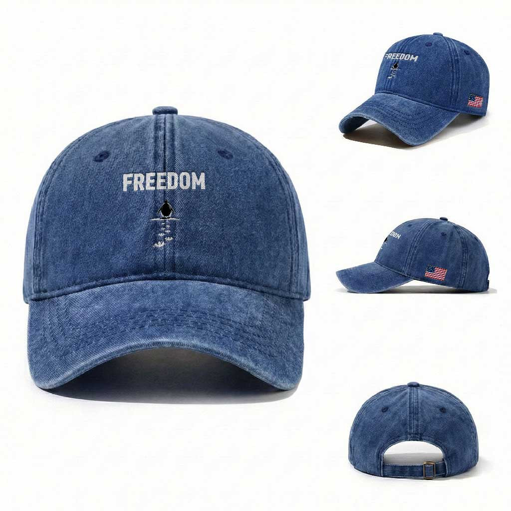 Penguin Freedom Washed Cotton Baseball Cap Funny Nihilist Penguin Hiking Mountains TS14 Washed Cap Universal Fit Royal Blue Print Your Wear