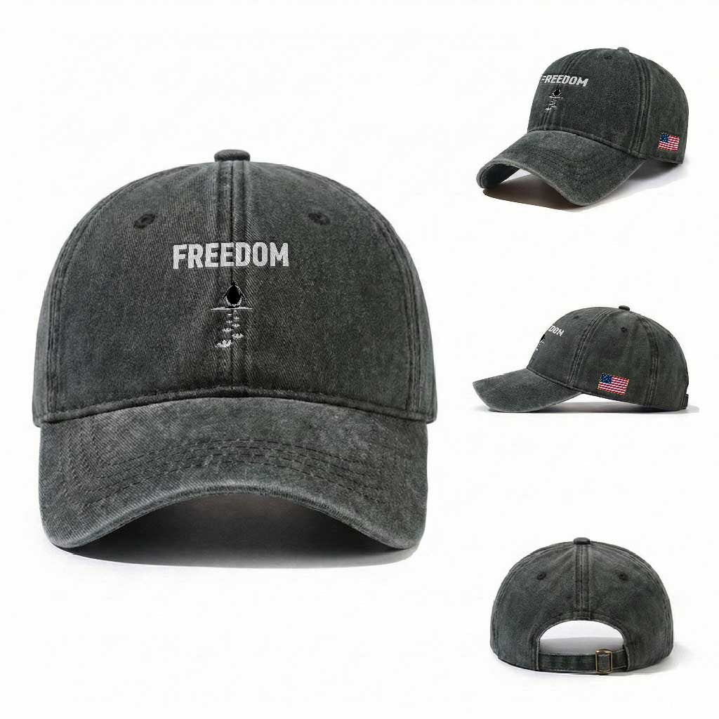 Penguin Freedom Washed Cotton Baseball Cap Funny Nihilist Penguin Hiking Mountains TS14 Washed Cap Universal Fit Dark Green Print Your Wear