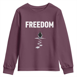 Penguin Freedom Youth Sweatshirt Funny Nihilist Penguin Hiking Mountains TS14 Maroon Print Your Wear
