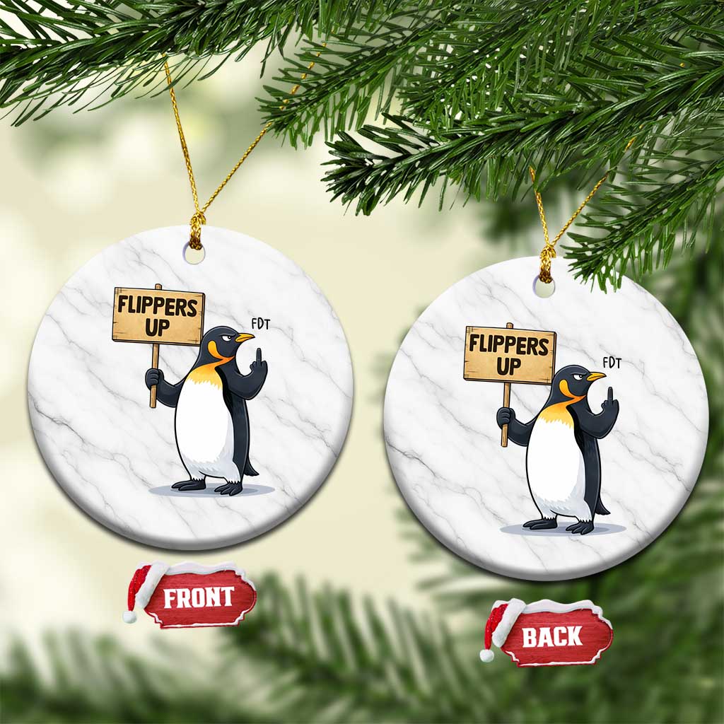 Penguins Resist Ceramic Ornament Flippers Up Protest TS14 1pc White Marble Print Your Wear