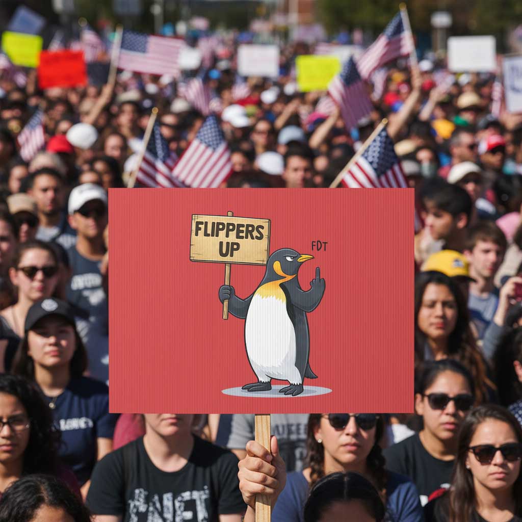 Penguins Resist Protest Sign Flippers Up Protest TS14 Horizontal 18