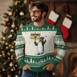 Penguins Resist Ugly Christmas Sweater Flippers Up Protest TS14 Beige Green Print Your Wear