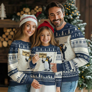 Penguins Resist Ugly Christmas Sweater Flippers Up Protest TS14 Beige Navy Print Your Wear