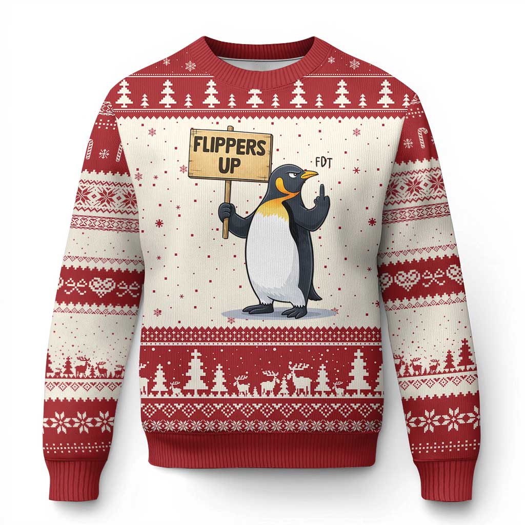 Penguins Resist Ugly Christmas Sweater Flippers Up Protest TS14 Beige Red Print Your Wear
