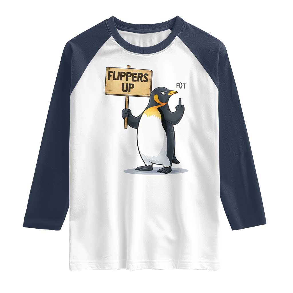 Penguins Resist Raglan Shirt Flippers Up Protest TS14 White Navy Print Your Wear