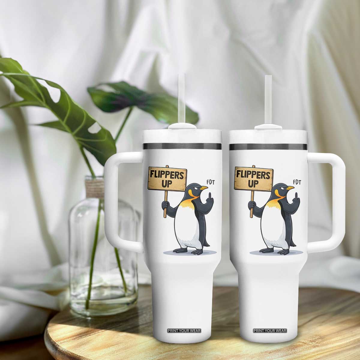 Penguins Resist Tumbler With Handle Flippers Up Protest TS14 Print Your Wear
