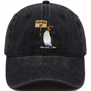 Penguins Resist Washed Cotton Baseball Cap Flippers Up Protest TS14 Washed Cap Universal Fit Black Print Your Wear