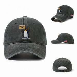 Penguins Resist Washed Cotton Baseball Cap Flippers Up Protest TS14 Washed Cap Universal Fit Dark Green Print Your Wear