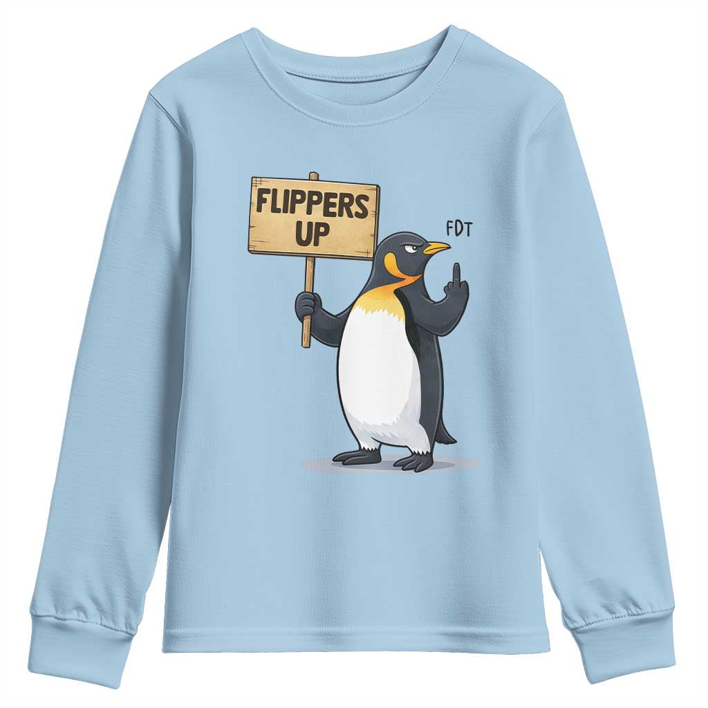 Penguins Resist Youth Sweatshirt Flippers Up Protest TS14 Light Blue Print Your Wear