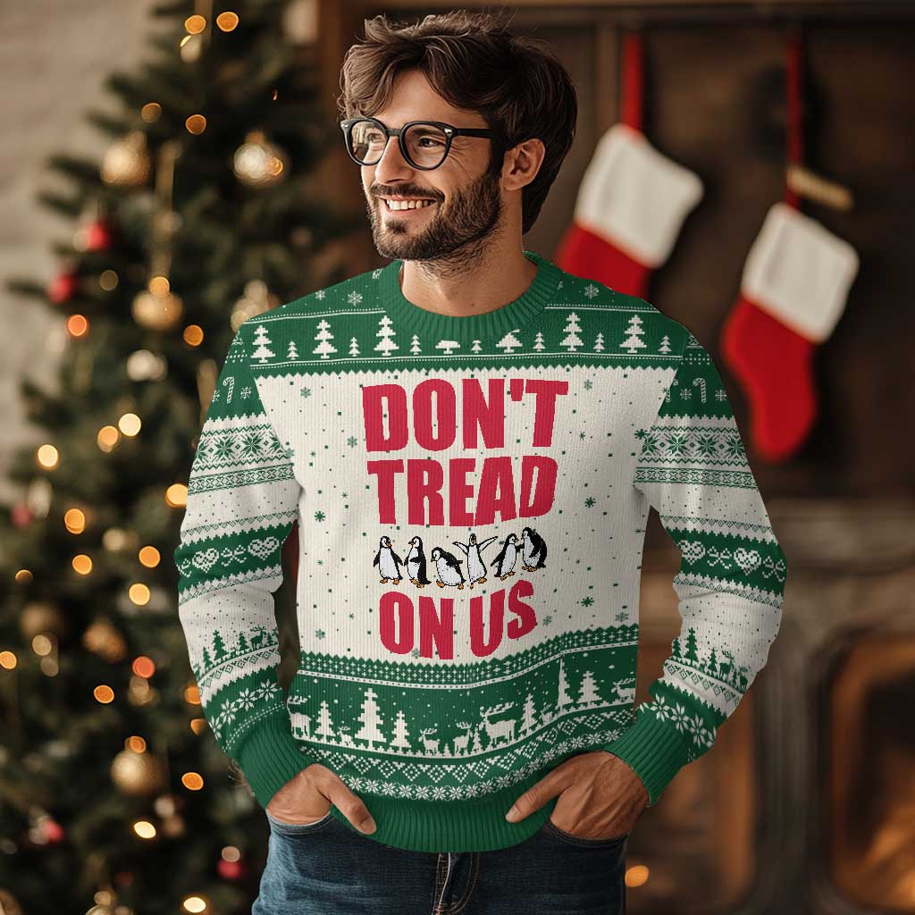 Funny Penguins Resist Protest Ugly Christmas Sweater Don't Tread On Us TS14 Beige Green Print Your Wear