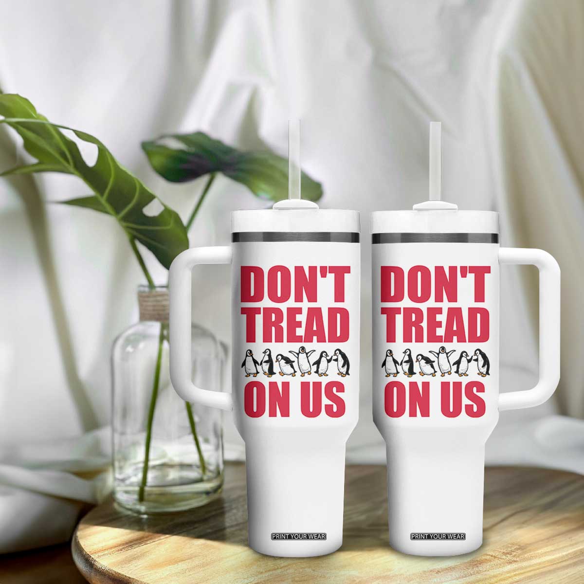 Funny Penguins Resist Protest Tumbler With Handle Don't Tread On Us TS14 Print Your Wear