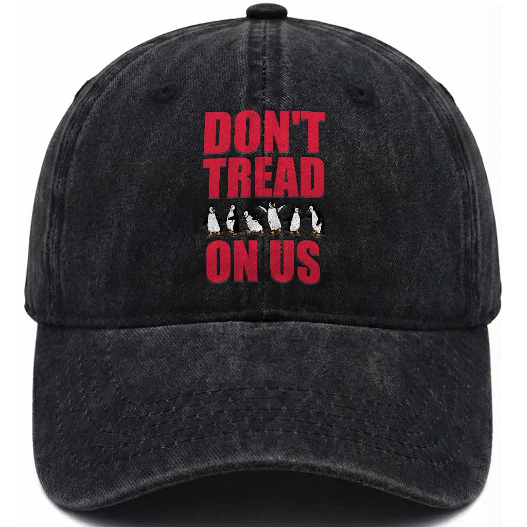 Funny Penguins Resist Protest Washed Cotton Baseball Cap Don't Tread On Us TS14 Washed Cap Universal Fit Black Print Your Wear