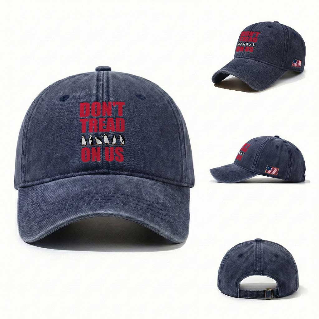 Funny Penguins Resist Protest Washed Cotton Baseball Cap Don't Tread On Us TS14 Washed Cap Universal Fit Navy Print Your Wear